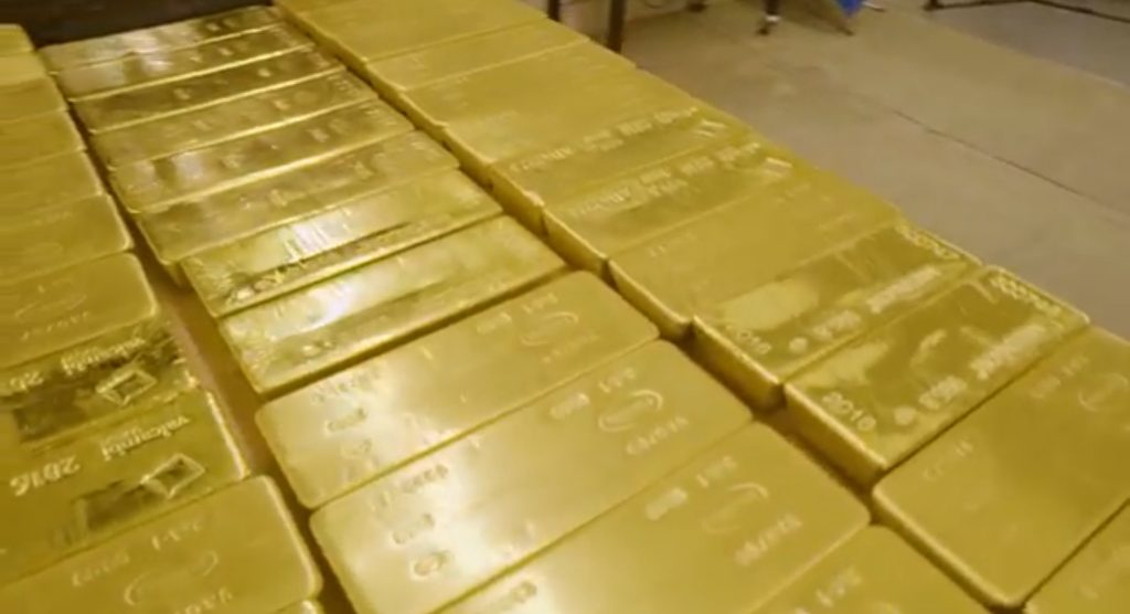 Rows of gold bars 