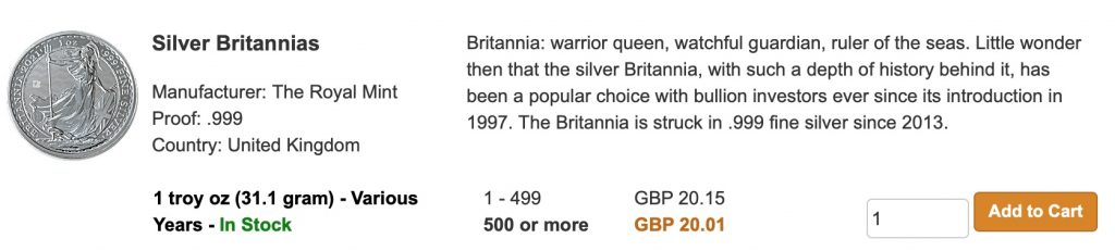 Silver Britannia buy now BullionStar 