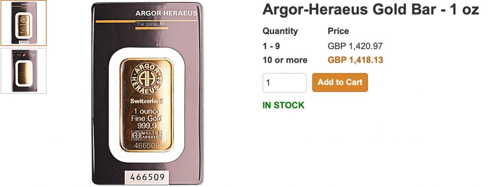 Top 5 gold bars Argor-Heraeus